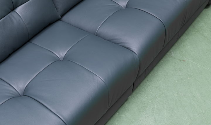 Klaussner Divano 2-seater Blue Leather Sofa with Plush Back Support-Jennifer  Furniture