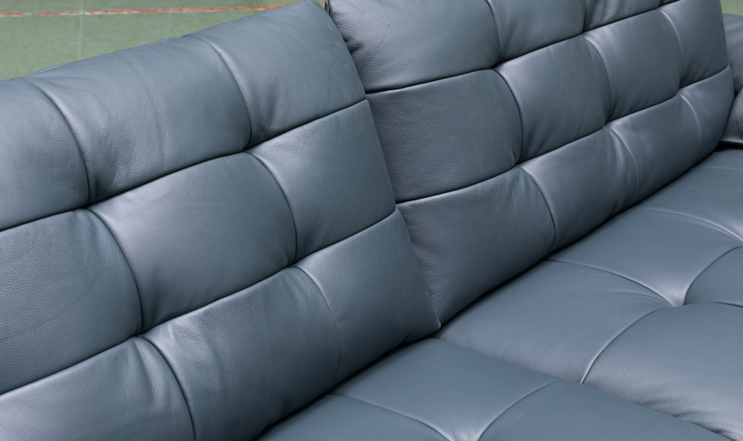 Klaussner Divano 2-seater Blue Leather Sofa with Plush Back Support