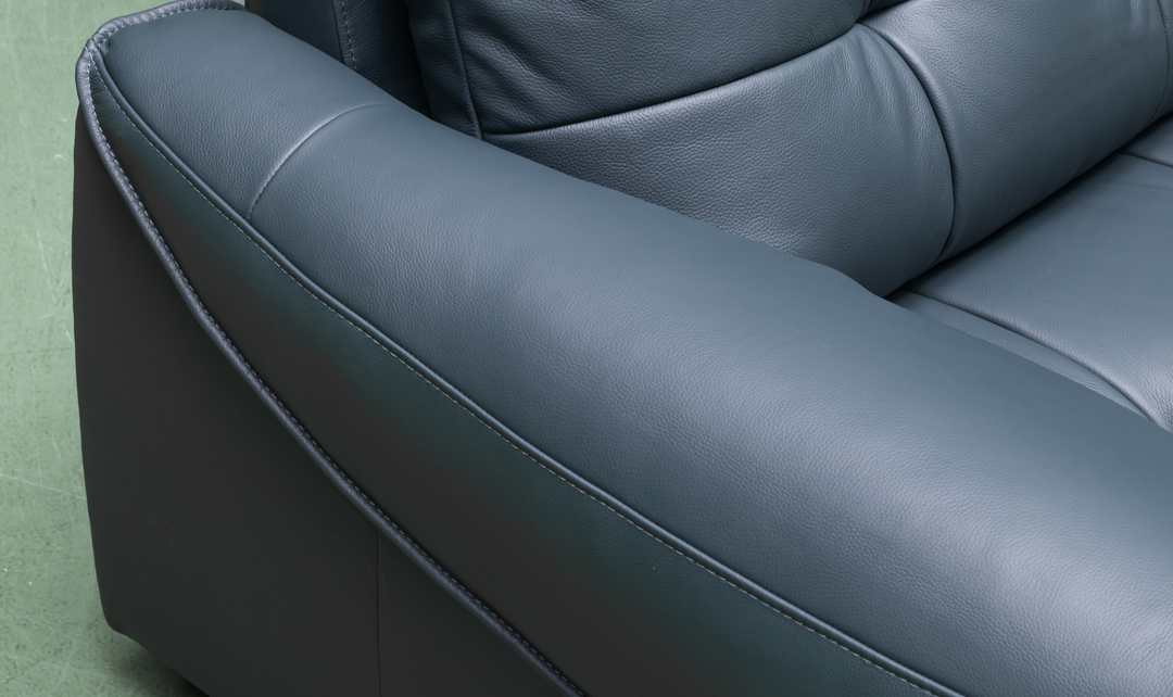 Klaussner Divano 2-seater Blue Leather Sofa with Plush Back Support-Jennifer  Furniture