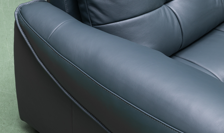 Klaussner Divano 2-seater Blue Leather Sofa with Plush Back Support-Jennifer  Furniture