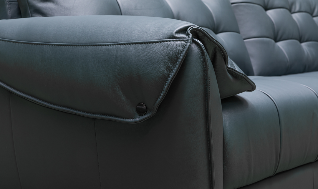 Klaussner Divano 2-seater Blue Leather Sofa with Plush Back Support-Jennifer  Furniture