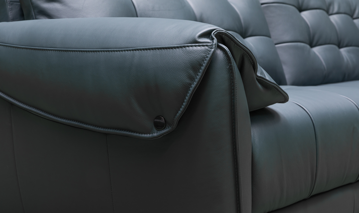 Klaussner Divano 2-seater Blue Leather Sofa with Plush Back Support-Jennifer  Furniture