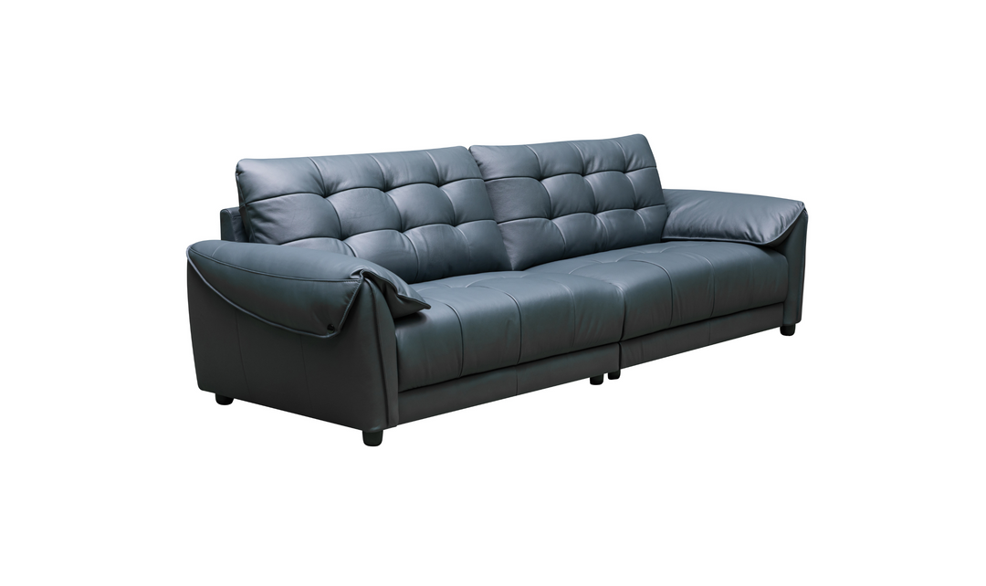 Klaussner Divano 2-seater Blue Leather Sofa with Plush Back Support-Jennifer  Furniture