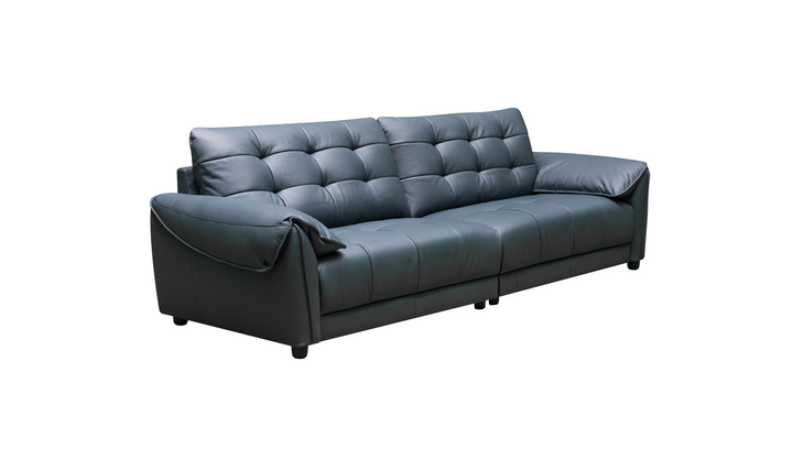 Klaussner Divano 2-seater Blue Leather Sofa with Plush Back Support-Jennifer  Furniture