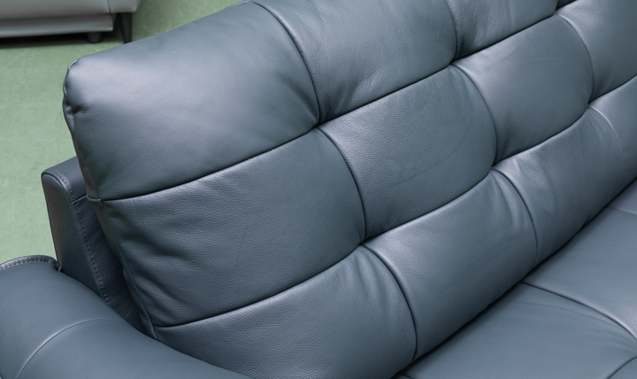 Klaussner Divano 2-seater Blue Leather Sofa with Plush Back Support-Jennifer  Furniture