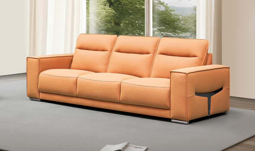 Klaussner Grazia 3-Seater Tufted Leather Sofa with Track Arms In Orange-Jennifer Furniture