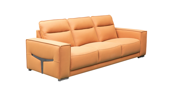 Klaussner Grazia 3-Seater Tufted Leather Sofa with Track Arms In Orange