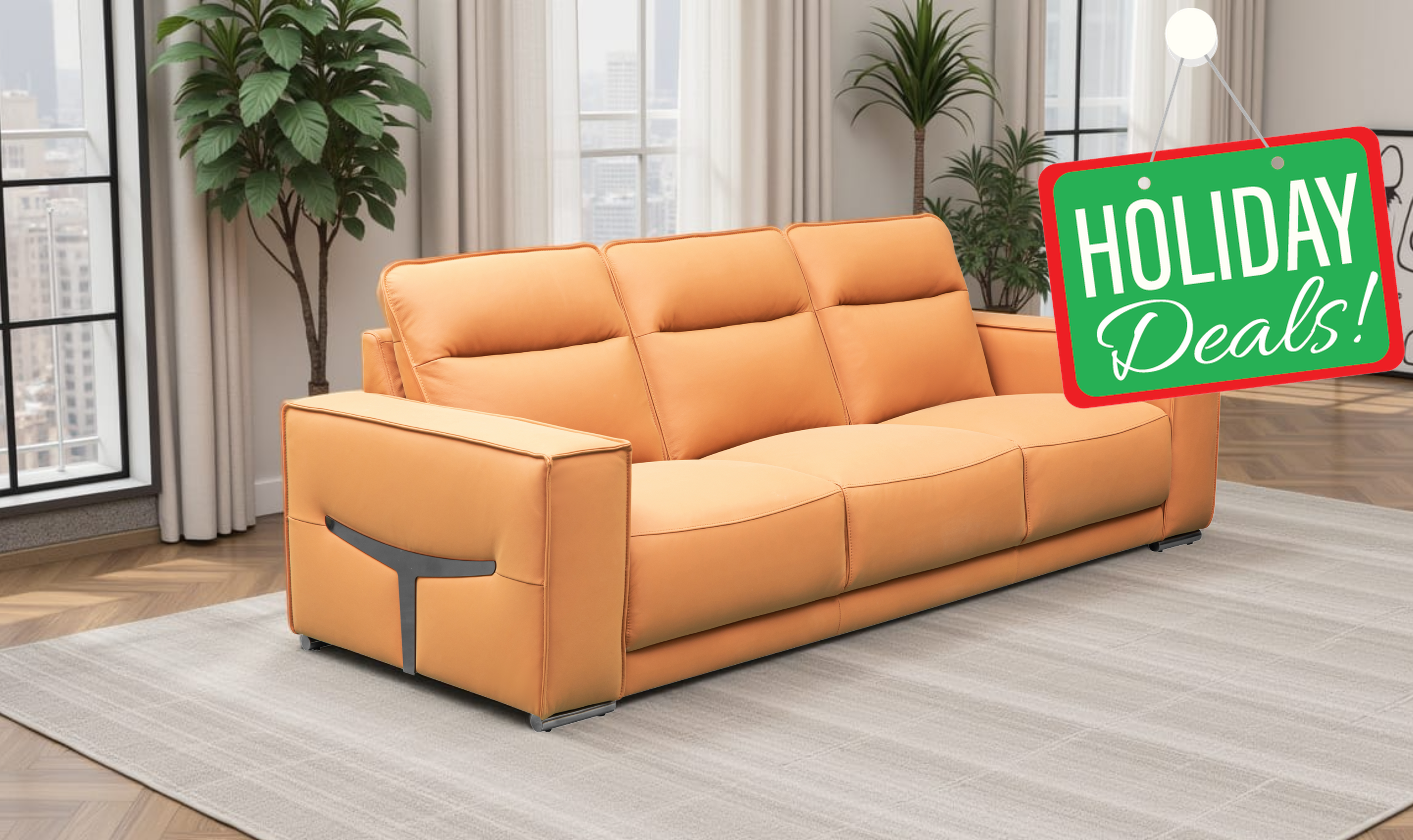 Klaussner Grazia 3-Seater Tufted Leather Sofa with Track Arms In