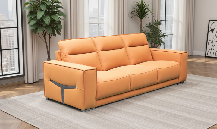 Klaussner Grazia 3-Seater Tufted Leather Sofa with Track Arms In Orange-Jennifer Furniture