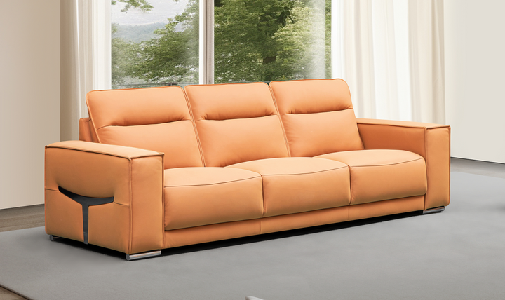 Klaussner Grazia 3-Seater Tufted Leather Sofa with Track Arms In Orange-Jennifer Furniture