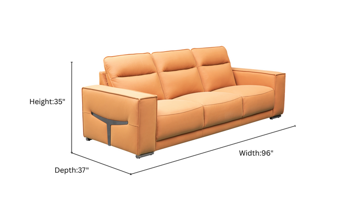 Klaussner Grazia 3-Seater Tufted Leather Sofa with Track Arms In Orange