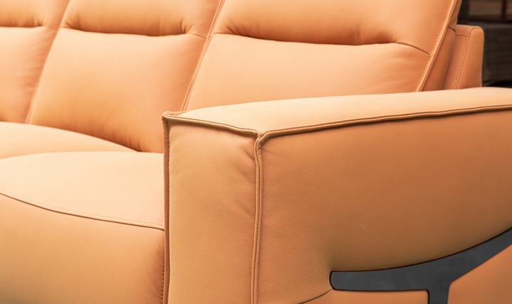 Klaussner Grazia 3-Seater Tufted Leather Sofa with Track Arms In Orange