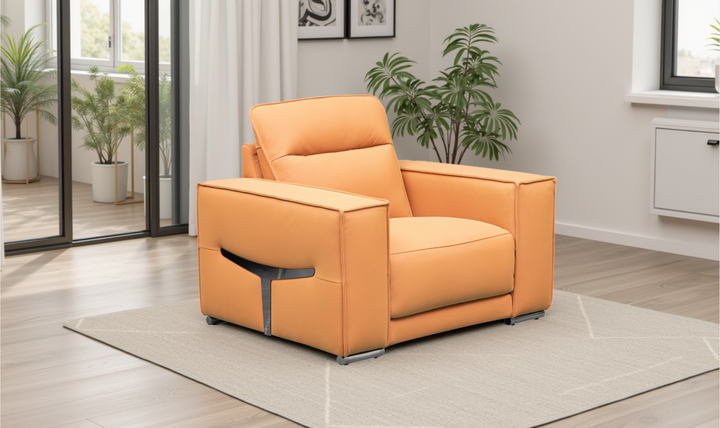 Klaussner Grazia Orange Leather Chair with Track Arms-Jennifer Furniture