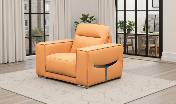 Klaussner Grazia Orange Leather Chair with Track Arms-Jennifer Furniture