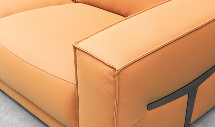 Klaussner Grazia 3-Seater Tufted Leather Sofa with Track Arms In Orange