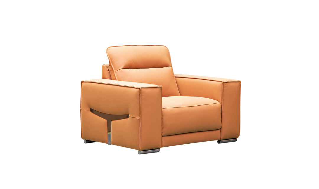 Klaussner Grazia Orange Leather Chair with Track Arms-Jennifer Furniture