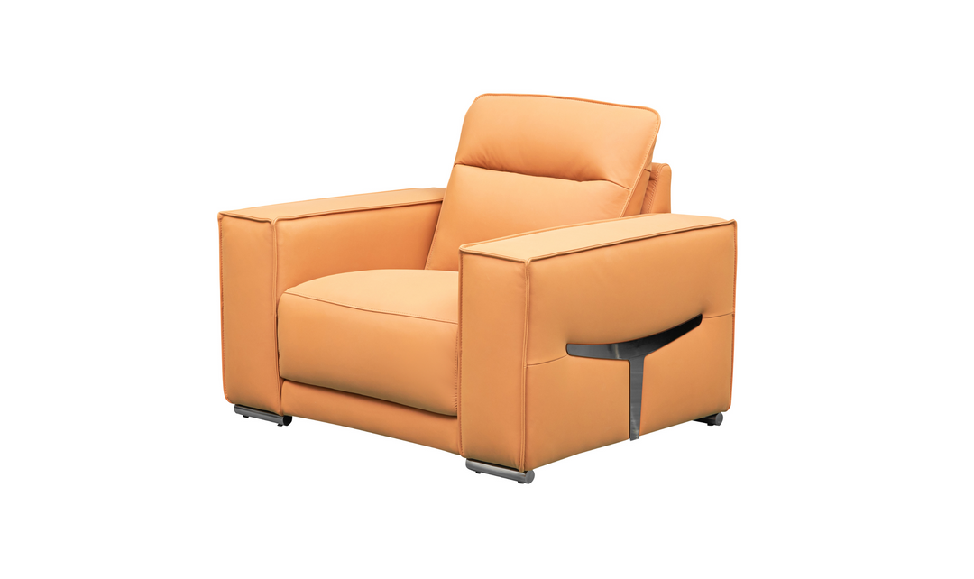 Klaussner Grazia Orange Leather Chair with Track Arms-Jennifer Furniture