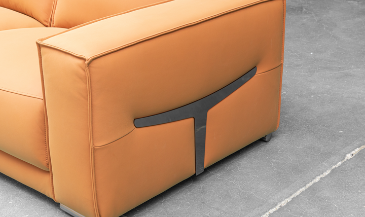 Klaussner Grazia 3-Seater Tufted Leather Sofa with Track Arms In Orange