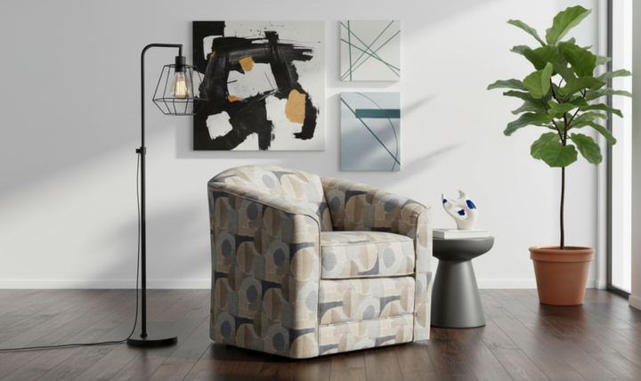 Klaussner Jasper Fabric Swivel Chair with Tight Back Design-Jennifer Furniture