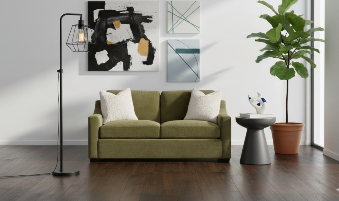 Klaussner Karson Fabric Sofa with Slope Arms in Olive Green-Jennifer Furniture