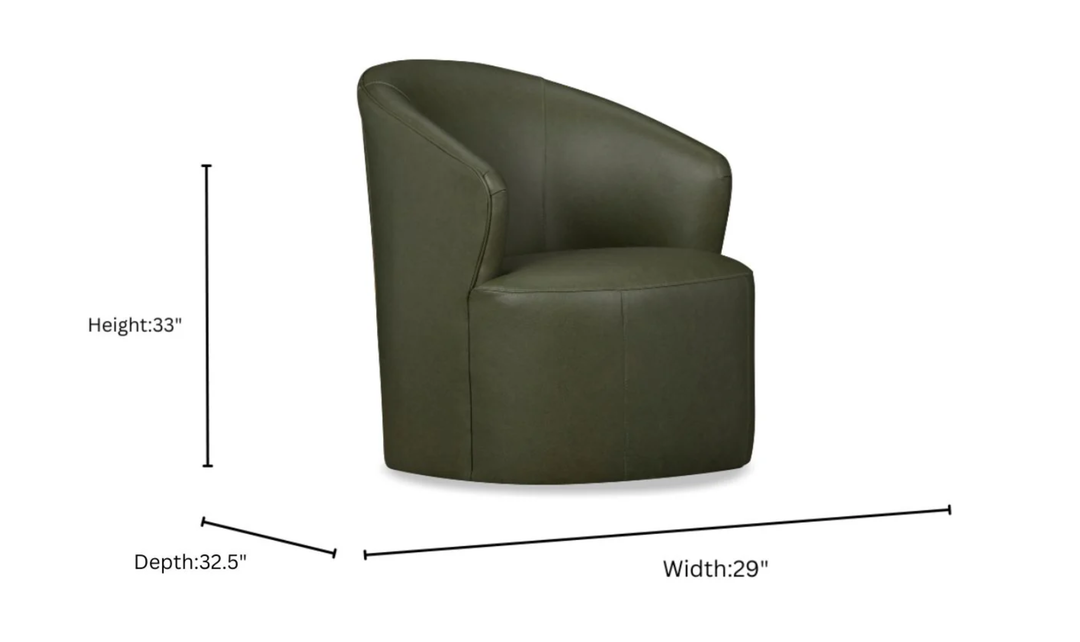 Klaussner Leather Ivy Green Swivel Chair with Ultralux Cushion