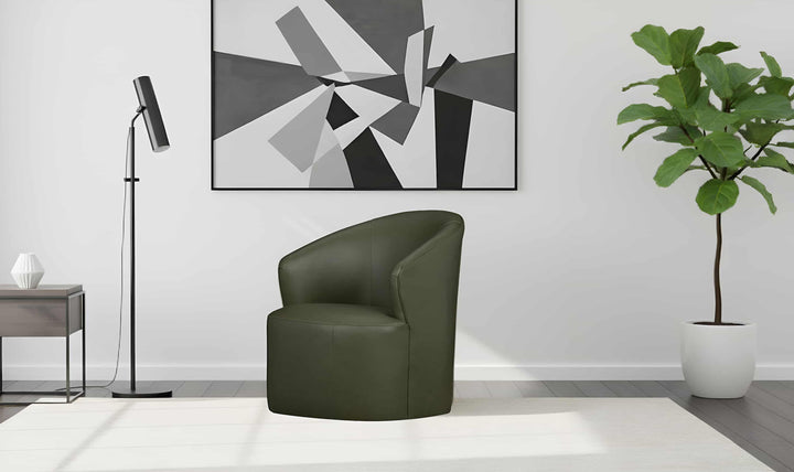 Klaussner Leather Ivy Green Swivel Chair with Ultralux Cushion