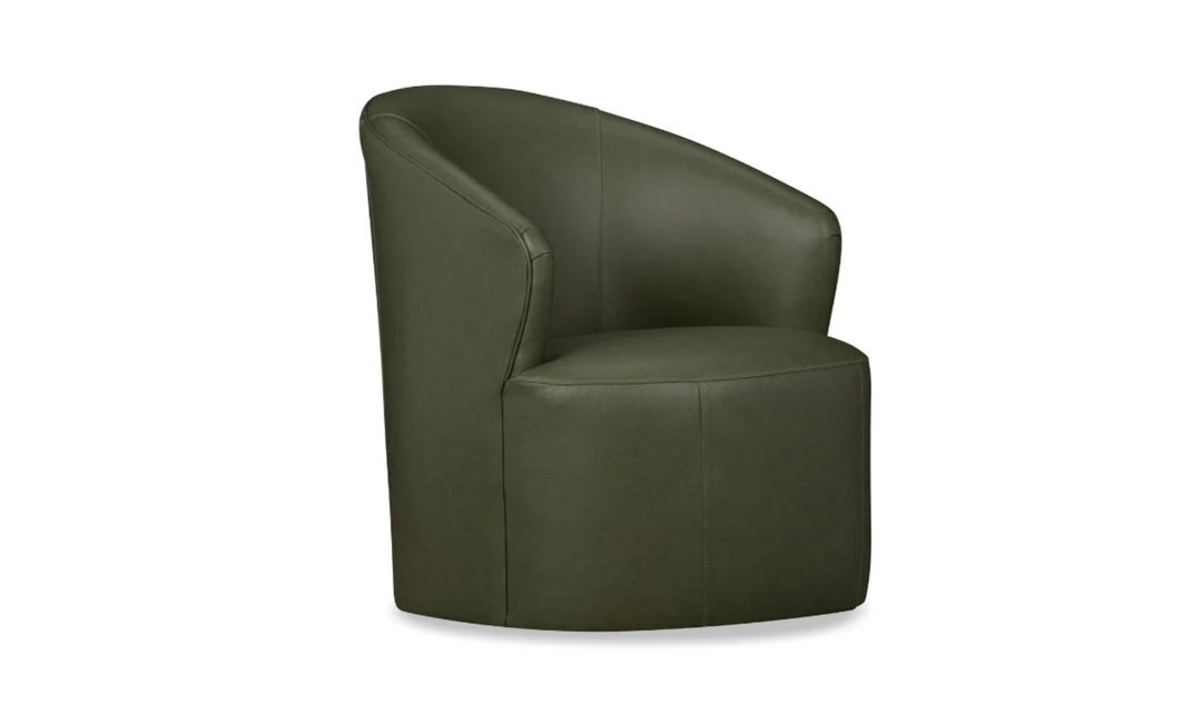 Klaussner Leather Ivy Green Swivel Chair with Ultralux Cushion