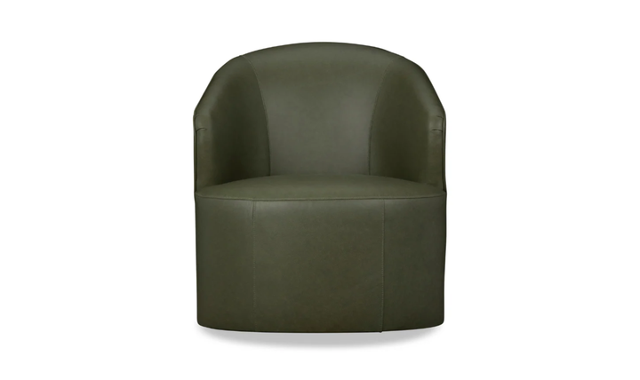 Klaussner Leather Ivy Green Swivel Chair with Ultralux Cushion