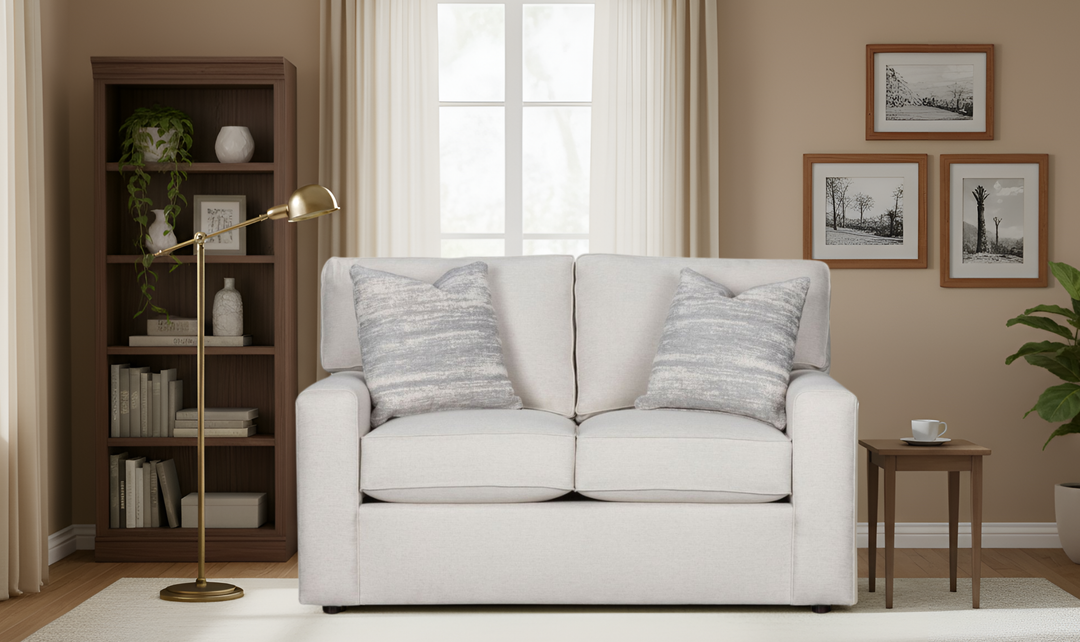 Klaussner Leigh 2 Seater Fabric Loveseat with Track Arms in Light Gray-Jennifer Furniture