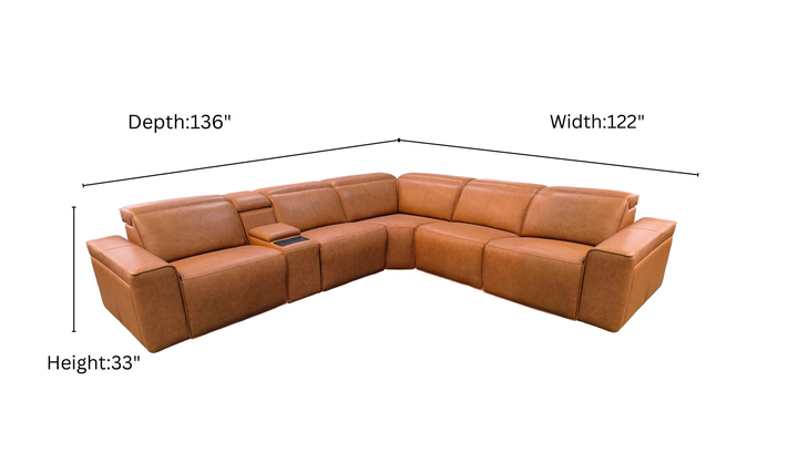 Klaussner Leonardo 6 Pieces Power Recliner Leather Sectional Sofa-Jennifer Furniture