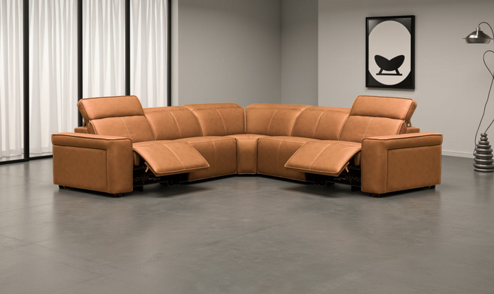 Klaussner Leonardo 6 Pieces Power Recliner Leather Sectional Sofa-Jennifer Furniture