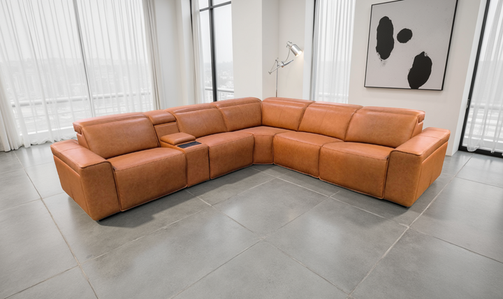 Klaussner Leonardo 6 Pieces Power Recliner Leather Sectional Sofa-Jennifer Furniture