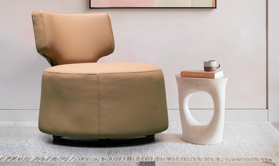 Klaussner Pietra Leather Swivel Chair with Foam Back & Seat Cushion (Brown/Gray)