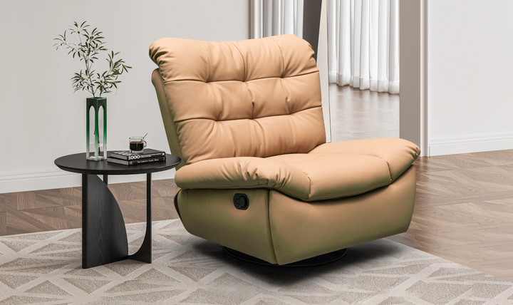 Klaussner Stella Swivel Glider Leather Manual Recliner with Cushion Arms-Jennifer Furniture