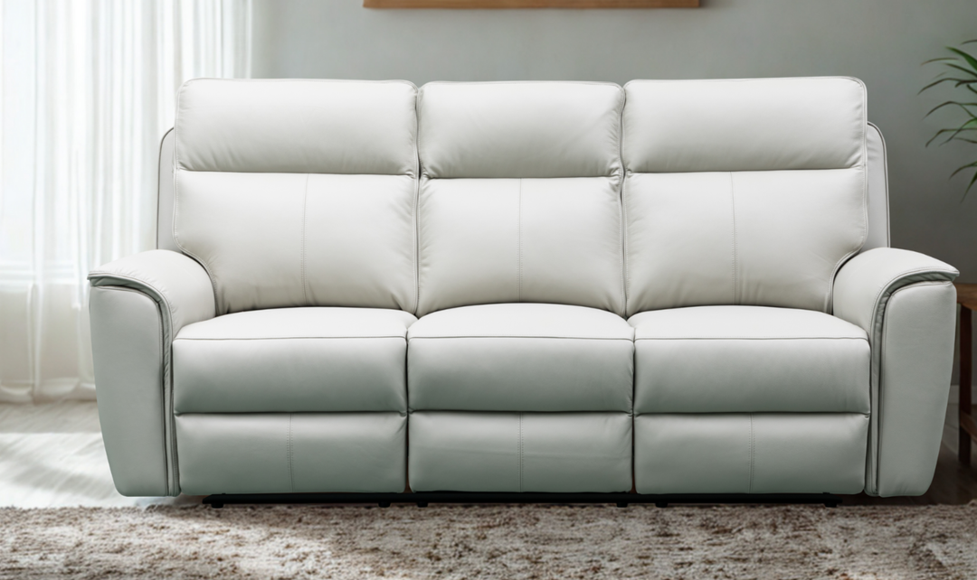 Klaussner Venezia 3-Seater Italian Leather White Manual Recliner Sofa-Jennifer Furniture