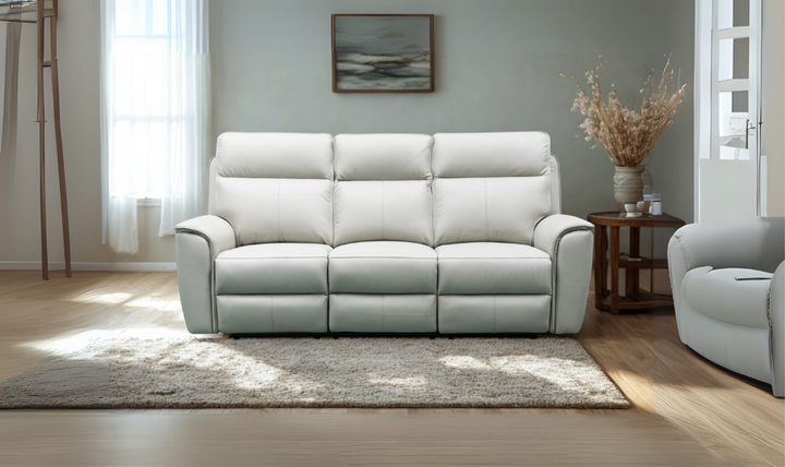 Klaussner Venezia 3-Seater Italian Leather White Manual Recliner Sofa-Jennifer Furniture