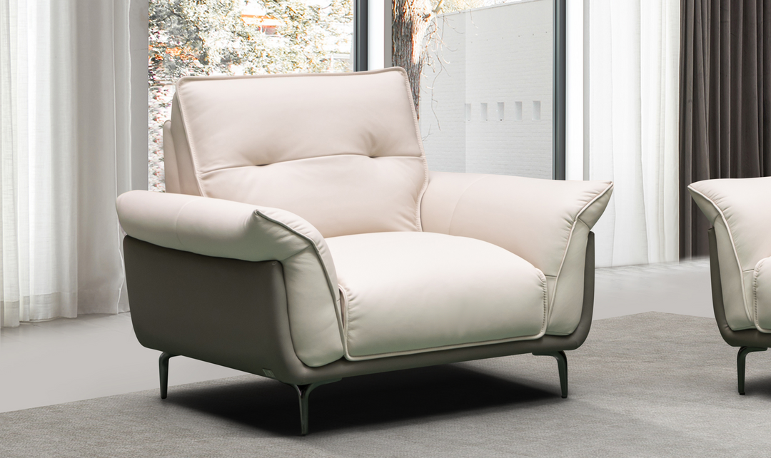 Klaussner Vento Leather Ivory Accent Chair with Feather-filled back cushion