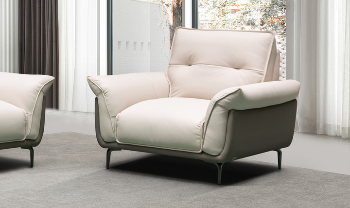 Klaussner Vento Leather Ivory Accent Chair with Feather-filled back cushion-Jennifer Furniture