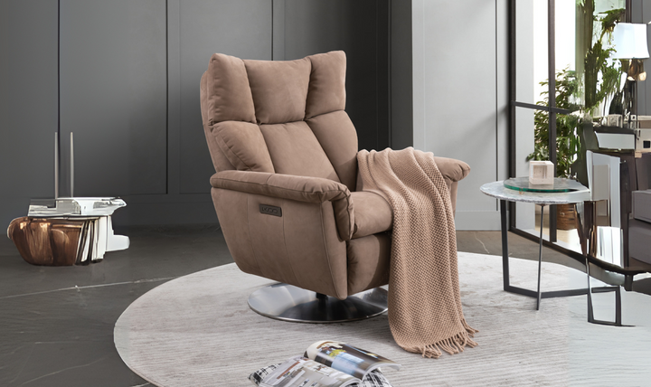 Klaussner Alessandro Double Power Recliner Leather Swivel Chair with Cushion Arms-Jennifer Furniture