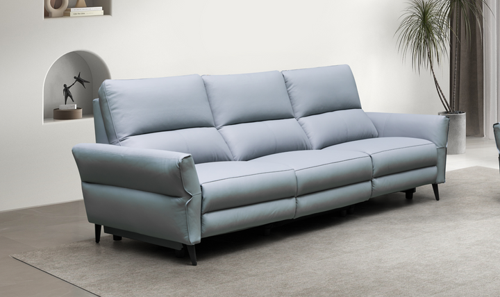 Klaussner Armonia 3-seater Blue Leather Power Reclining Sofa-jennifeer furniture