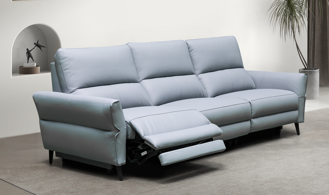 Klaussner Armonia 3-seater Blue Leather Power Reclining Sofa-jennifeer furniture