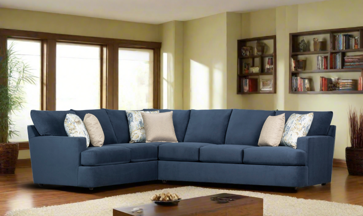 Klaussner Oliver 2-Piece L-Shaped Fabric Sectional Sofa in Blue