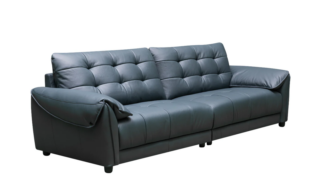 Klaussner Divano 2-seater Blue Leather Sofa with Plush Back Support-Jennifer Furniture