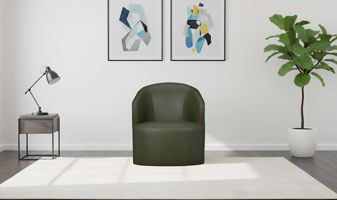 Klaussner Leather Ivy Green Swivel Chair with Ultralux Cushion
