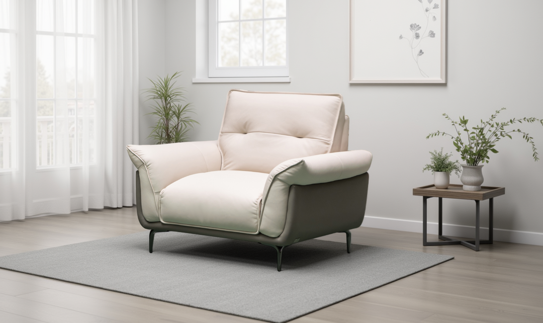 Klaussner Vento Leather Ivory Accent Chair with Feather-filled back cushion-Jennifer Furniture