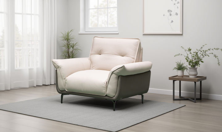 Klaussner Vento Leather Ivory Accent Chair with Feather-filled back cushion-Jennifer Furniture