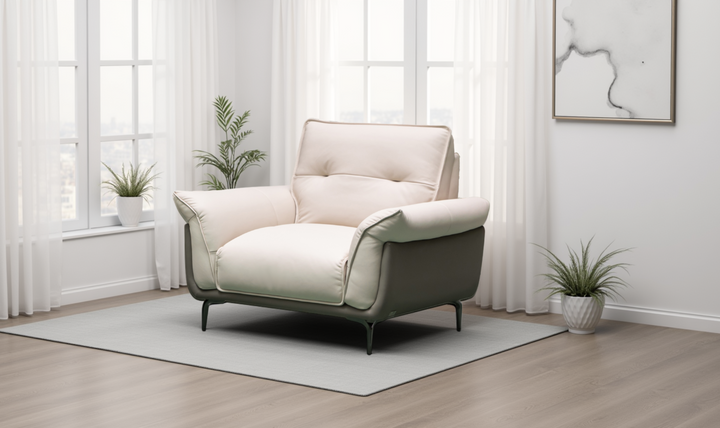 Klaussner Vento Leather Ivory Accent Chair with Feather-filled back cushion-Jennifer Furniture