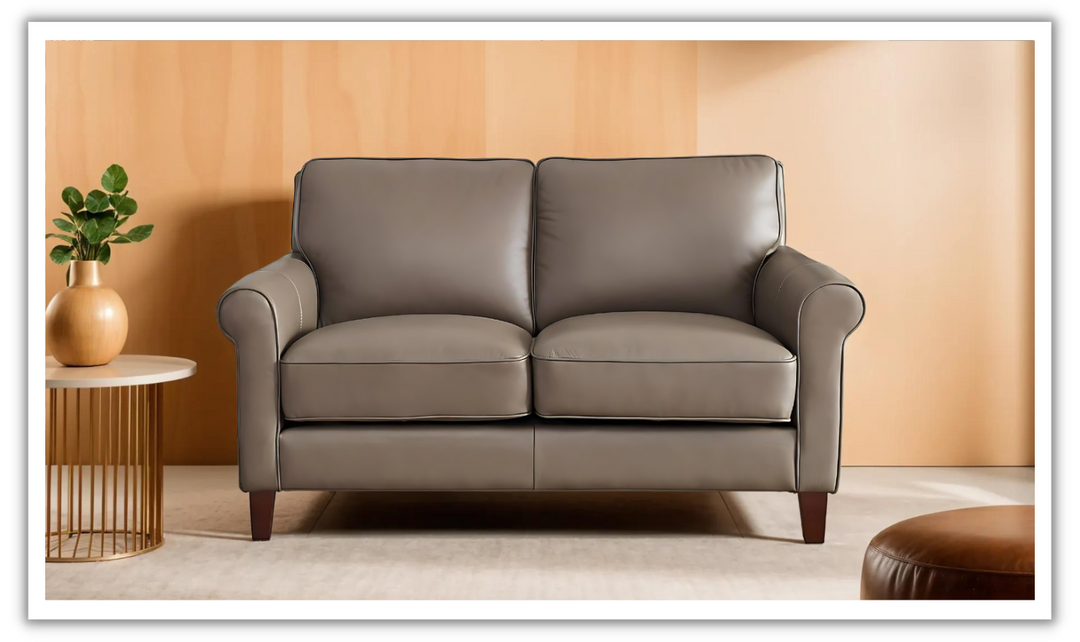 Laguna 2-Seater Leather Loveseat With Rolled Arms-Jennifer Furniture
