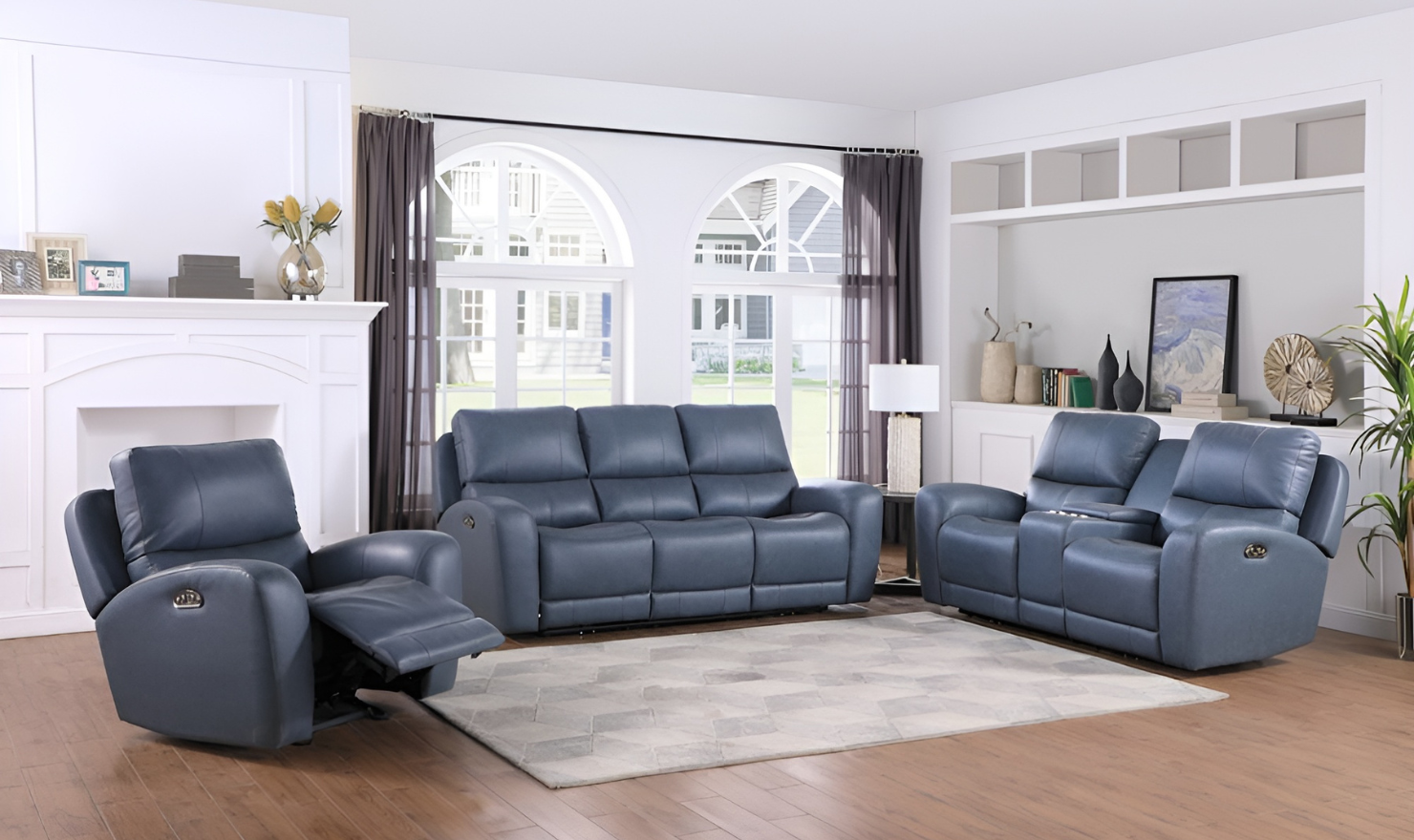 Leather Italia Bel Air Blue Power Leather Living Room Set