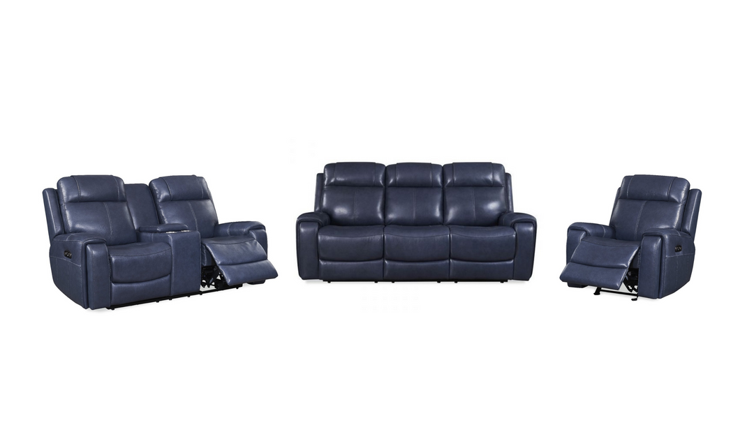 Leather Italia Atlantic Blue Leather Power Reclining Living Room Set-jennifer furniture